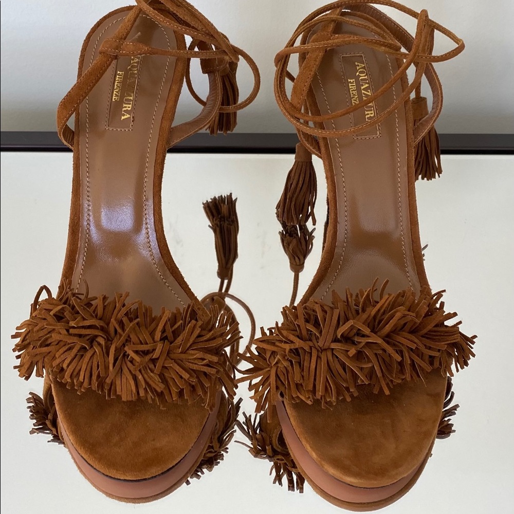 Aquazzura Suede Wild Things Fringe Ankle Wrap - Picture 3 of 7